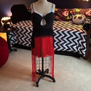 Akira ombree black and red fringe dress size large NWOT